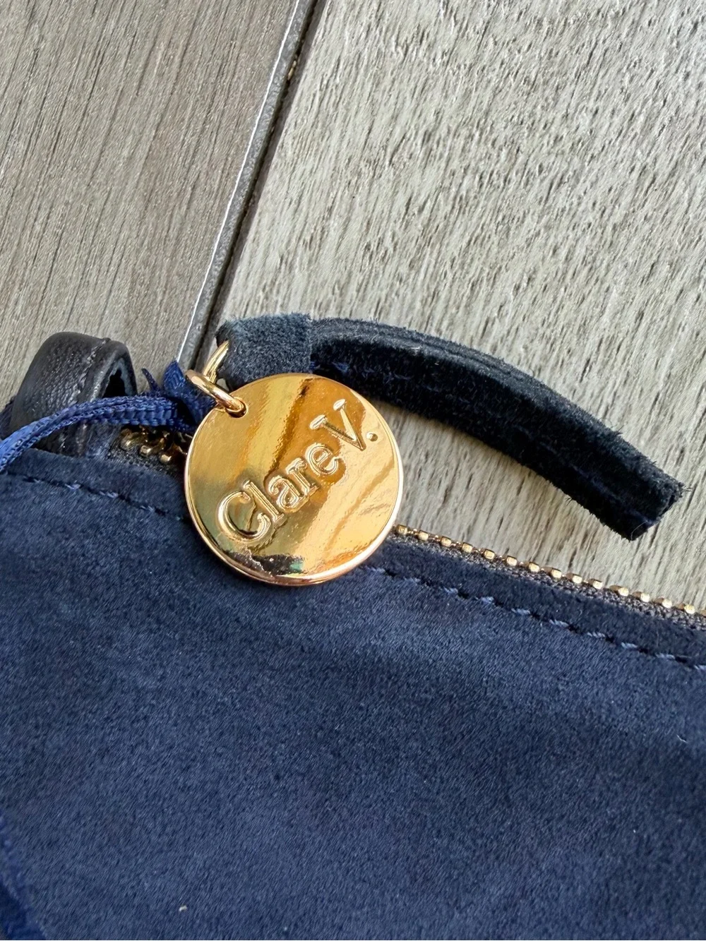CLARE V. Greta Navy Suede Foldable Clutch Bag